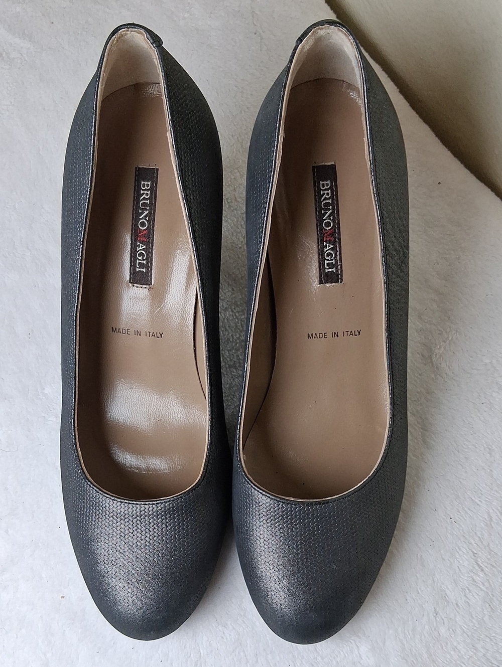 Bruno Magli Metallic Black Round-Toe Pumps